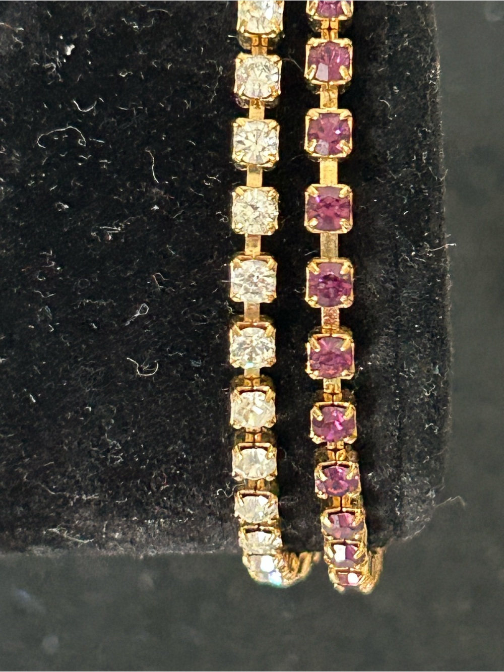 Avon Gold-Tone Bracelet Pair with Clear and Purple Prong Set Crystals (6)